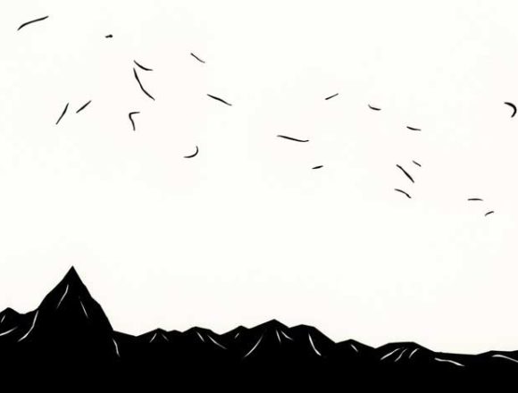 風が吹いた山のシンプルな切り絵イラスト