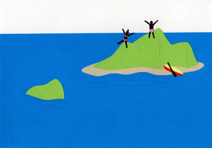 海と島のシンプルな切り絵イラスト