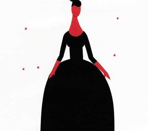 黒いドレスを着た女のシンプルな切り絵イラスト