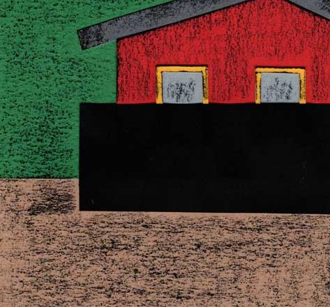 赤い家のシンプルな切り絵イラスト