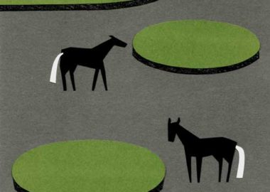 馬がいる公園のシンプルな切り絵イラスト