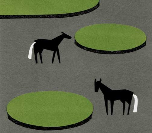 馬がいる公園のシンプルな切り絵イラスト