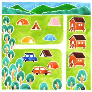 ランドネのキャンプ場の水彩イラスト