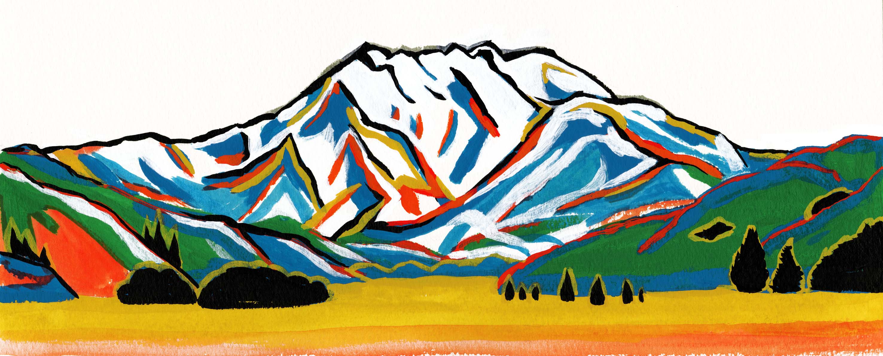 山のカラフルな絵画風イラスト