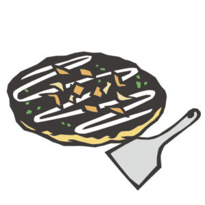 日本料理のお好み焼きの切り絵イラスト