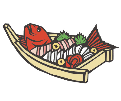 日本料理の刺身盛りの切り絵イラスト