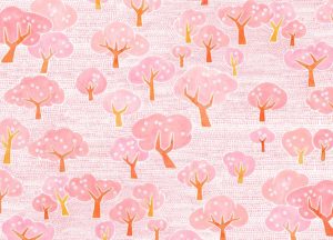 キリン生茶のHANAMIイベント風呂敷の水彩パターン桜イラスト
