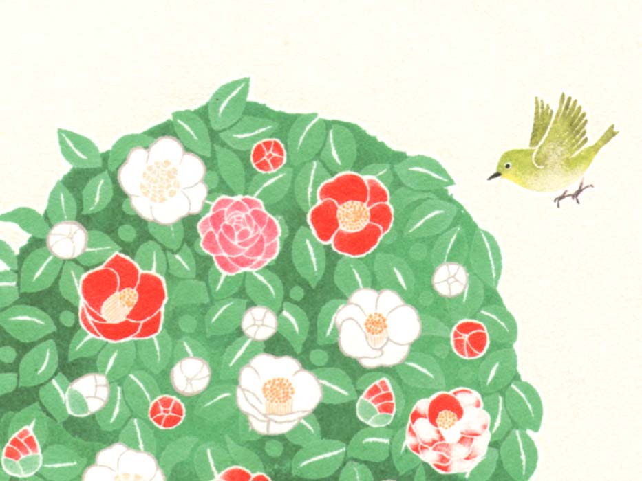 霊園パンフレットの椿の水彩イラスト