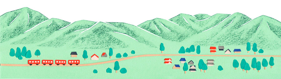 ランドネ2019年３月号の電車と山をテーマにした切り絵で制作したイラスト