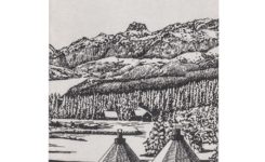 冬の景色のペン画イラスト