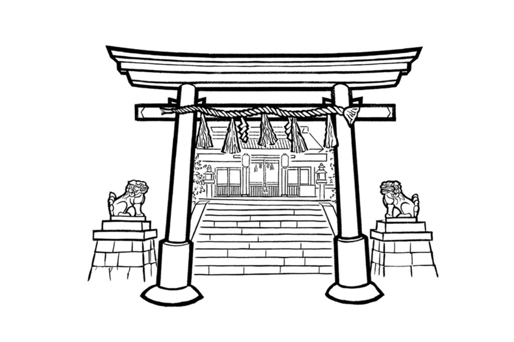 歴史の筆の宇治神社の線画