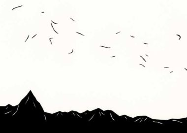 風が吹いた山のシンプルな切り絵イラスト