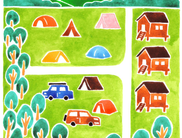 ランドネのキャンプ場の水彩イラスト