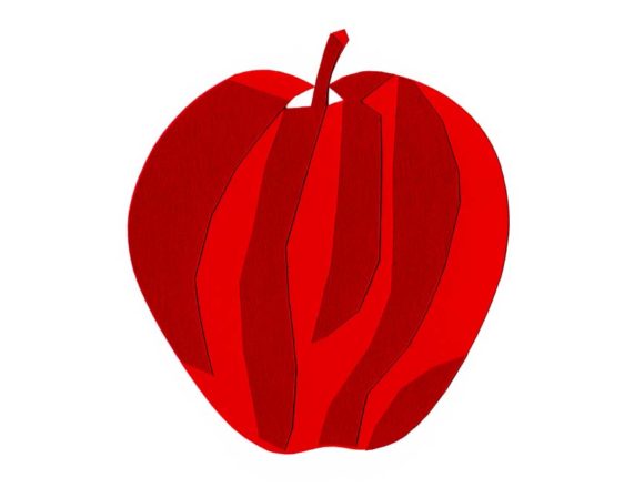 赤いりんごの切り絵イラスト